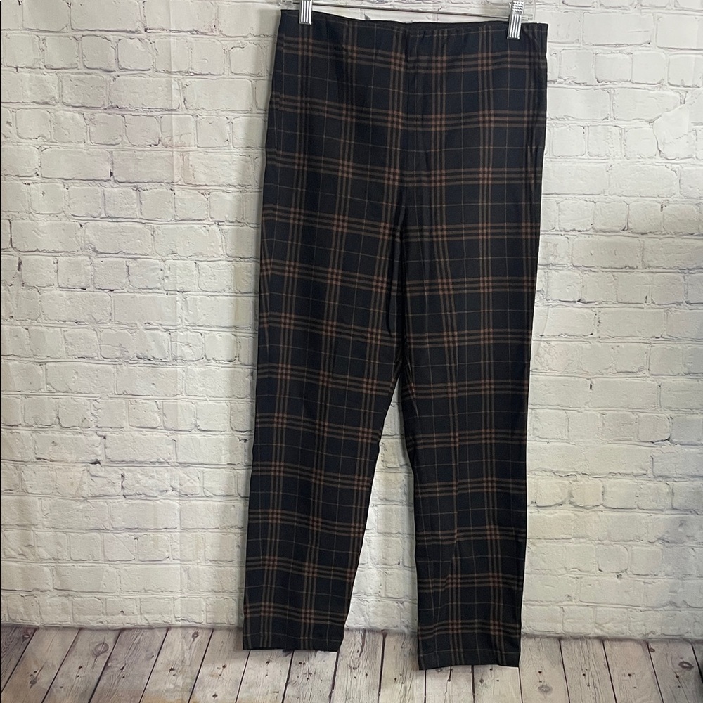 Ardene Fitted Straight Leg Dark Plaid High Rise Dress Pants Size: Large